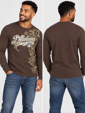 Vintage Y2K Billabong Brown Waffle Thermal Graphic Tee